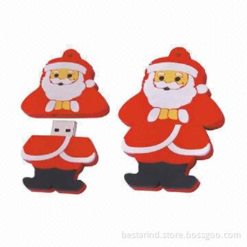 Christmas Gift USB Flash Drive with 256MB to 32GB Memory Capacity, Cartoon Design and Free Logo